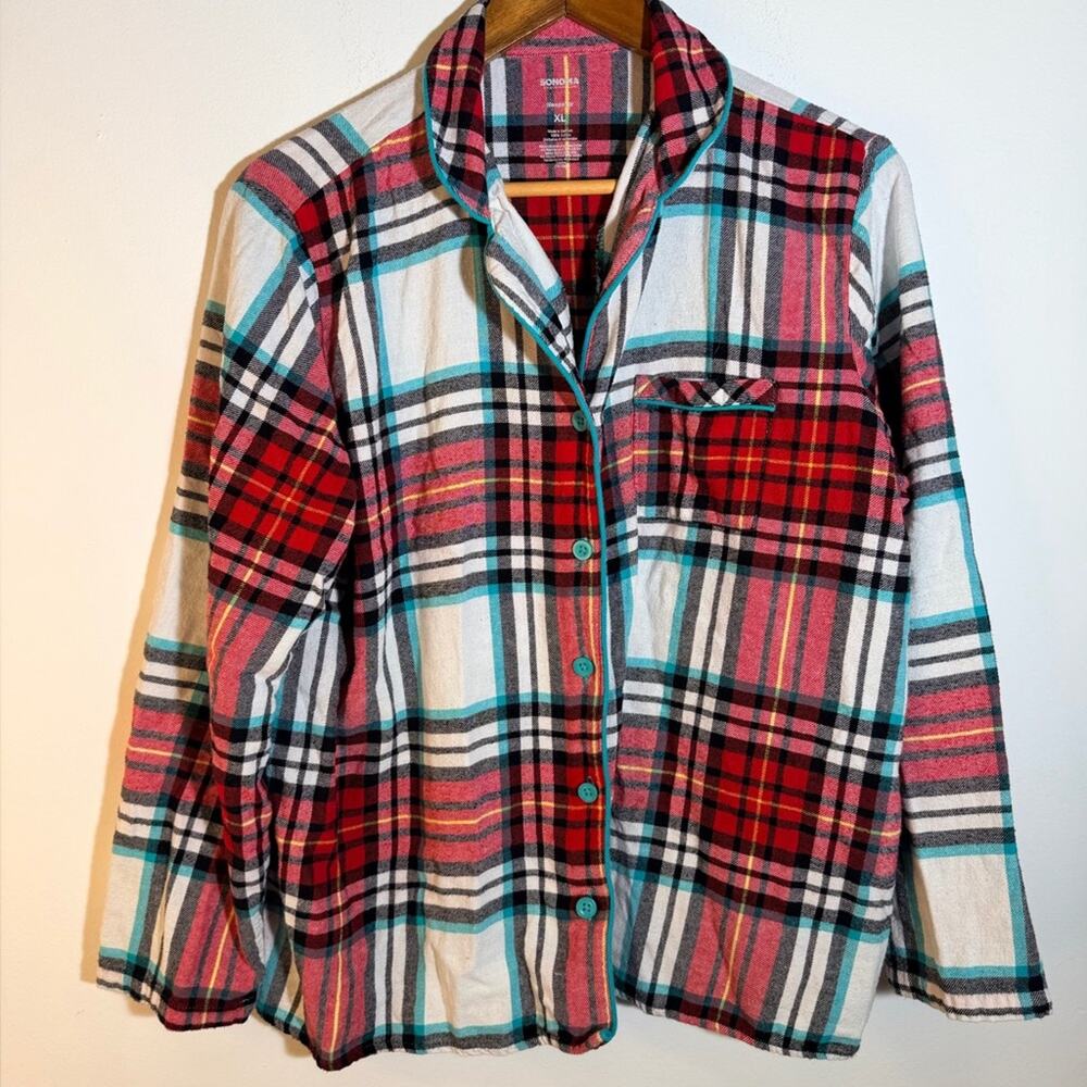 Sonoma Vibrant Plaid Shirt with Red and Blue Accents